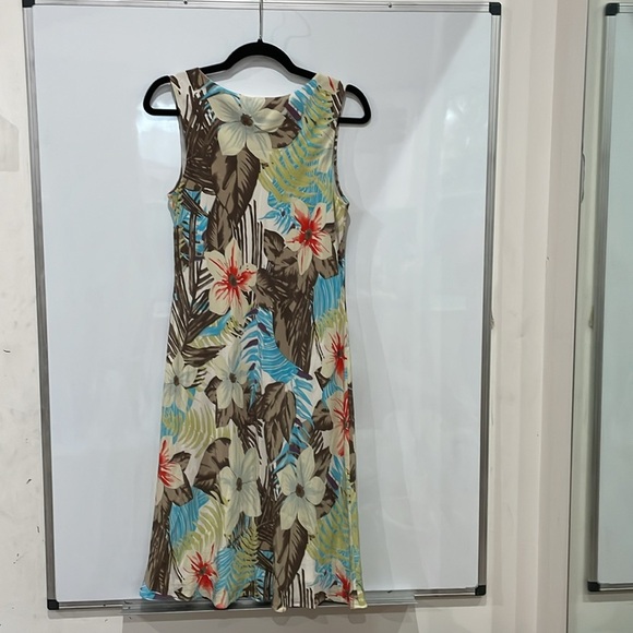 Petite Sophisticate Floral Silk Dress Sleeveless V Neck Size 10 Tropical Hawaii - Picture 6 of 10